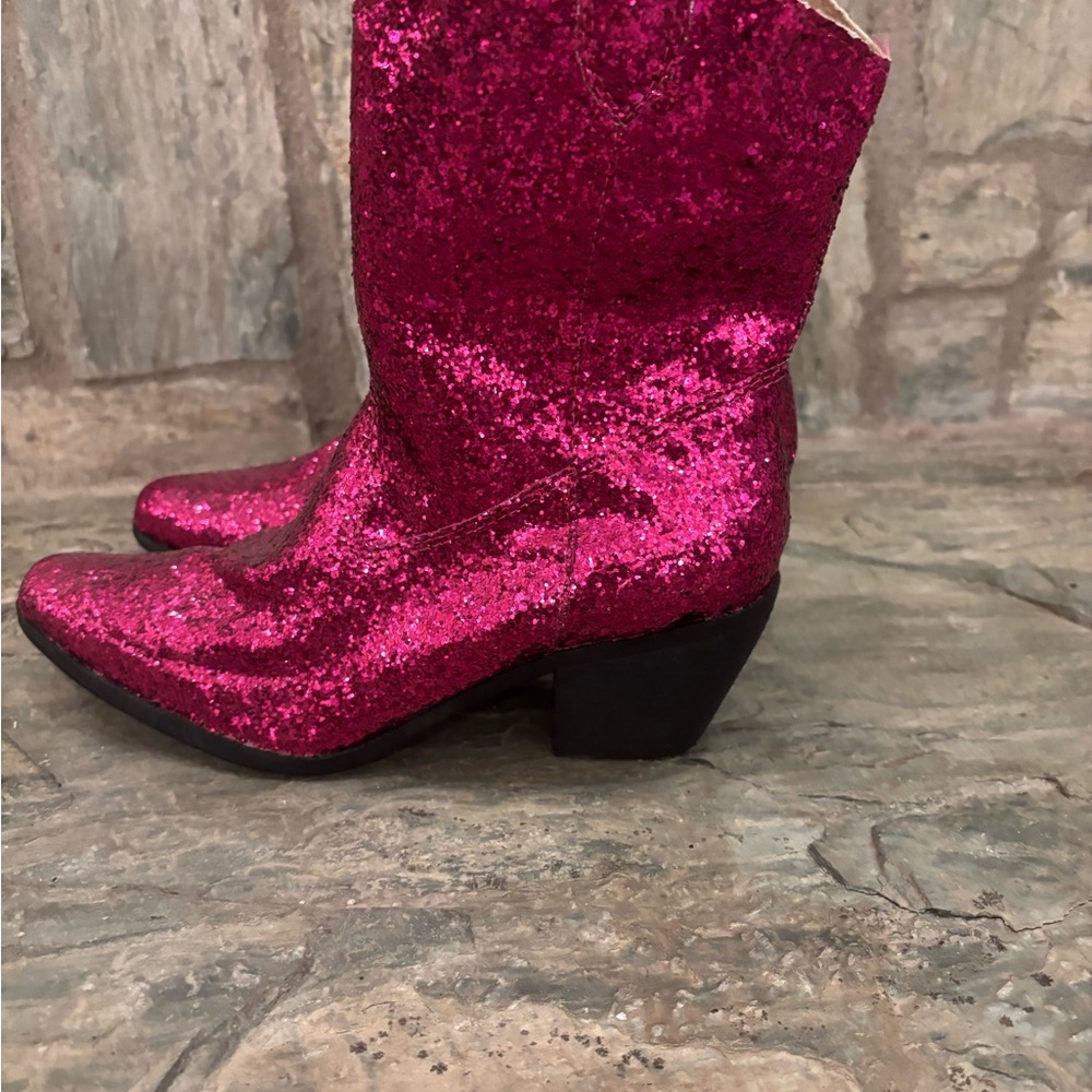 Glitter Mid-Calf Pink Heeled Boots